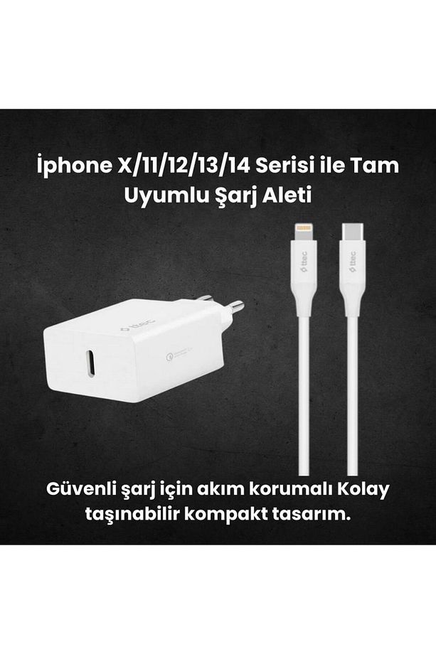20w Pd Type C Girişli Şarj Adaptörü Ve 1.2 Metre Iphone Lightning Şarj Kablosu, Akım Ve Isı Kor - 3