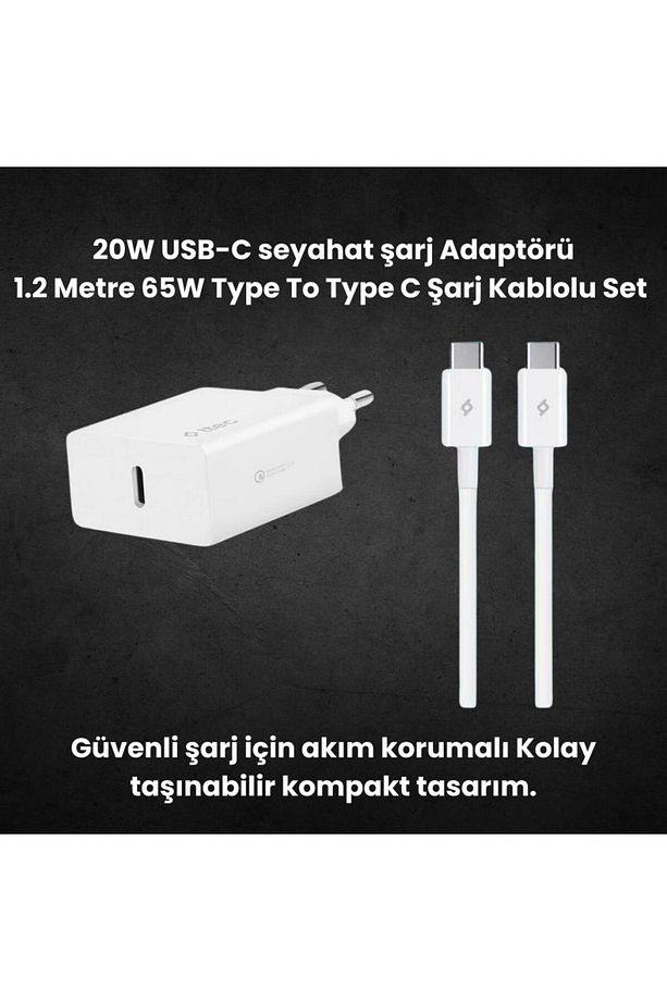 20w Pd Type C Girişli Şarj Adaptörü Ve 1.2 Metre 65w Type C Şarj Kablosu, Akım Ve Isı Korumalı - 3