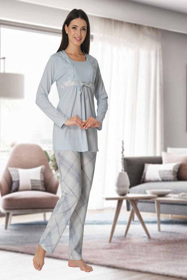 Mayss Collections 8082 Blue Colored Maternity Pajamas Set with Breastfeeding Feature