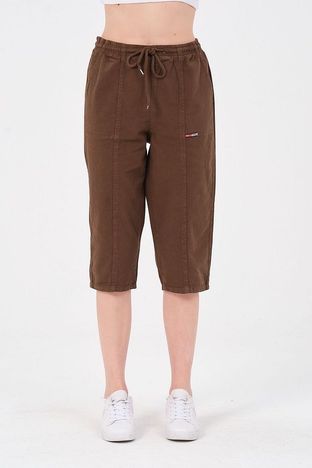 Bağcıklı Oversize Uzun Unisex Bermuda Şort Ham Bez Pamuklu Keten Kapri Şort - 5