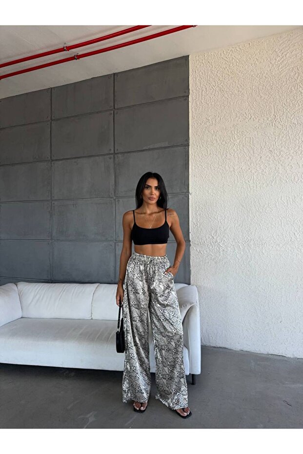 Saténové kalhoty - Elastický pas - 1