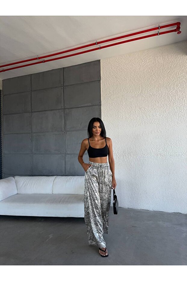 Saténové kalhoty - Elastický pas - 2