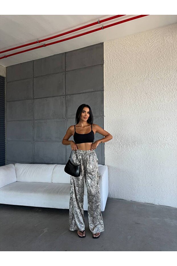 Saténové kalhoty - Elastický pas - 4