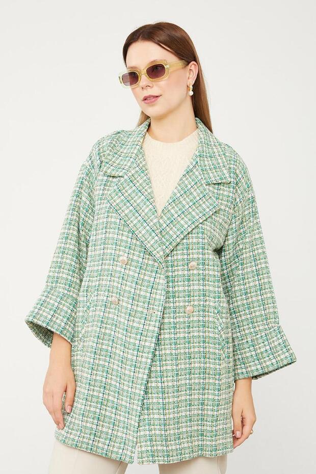 Benetton Double Sleeve Plaid Pattern Jacket