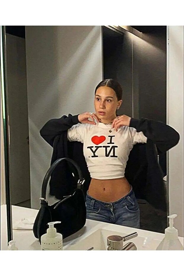 Worm Boutique Y2K I Love Ny Printed White Crop