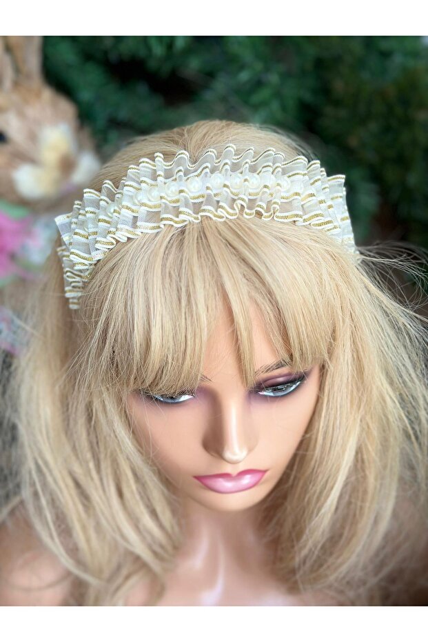 Special Design Luxury Tulle Ribbon Drawstring Pearl Embroidered Shiny Glitter Crown Gold Gold Special Occasion Crown