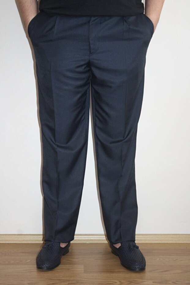 Men's Navy Blue Classic Cut Fabric Pants