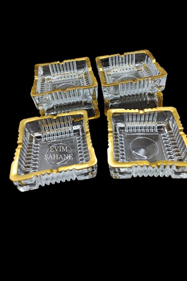 Altın Yaldız Işlemeli Kristal Küllük 1 Adet - 3