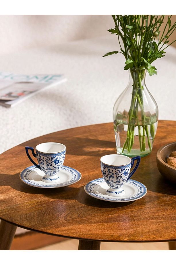 2 Kişilik Baskılı Porselen Kahve Fincan Takımı 90 Ml - 1