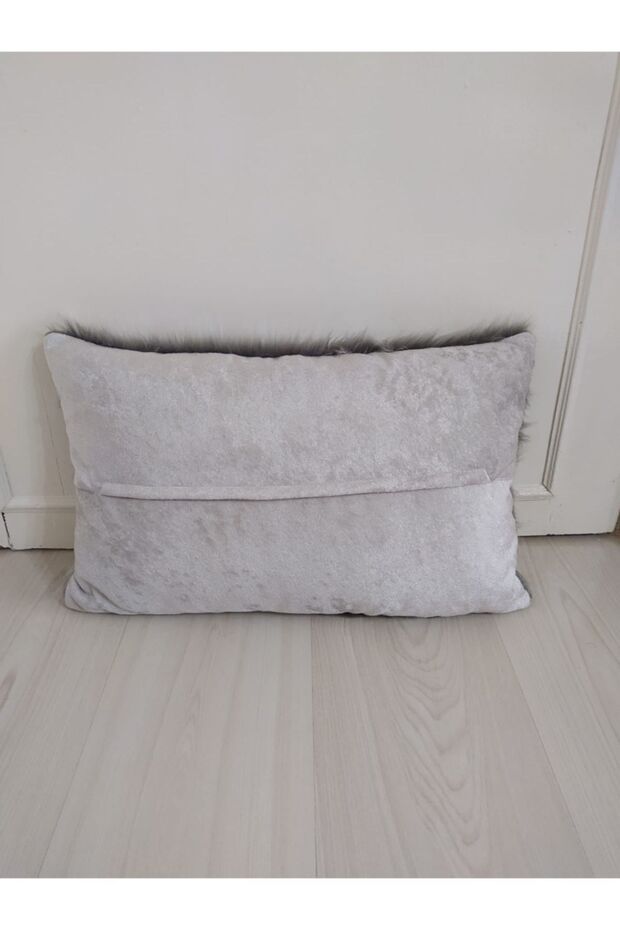 غطاء وسادة مستطيل من القطيفة - رمادي فاتح - 4