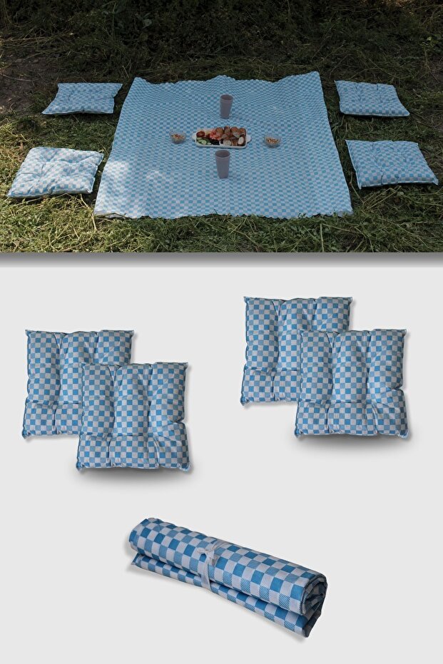 Floor Table Picnic Cover Tablecloth 160 X 160 + 4 Cushions 45 X 45 Set