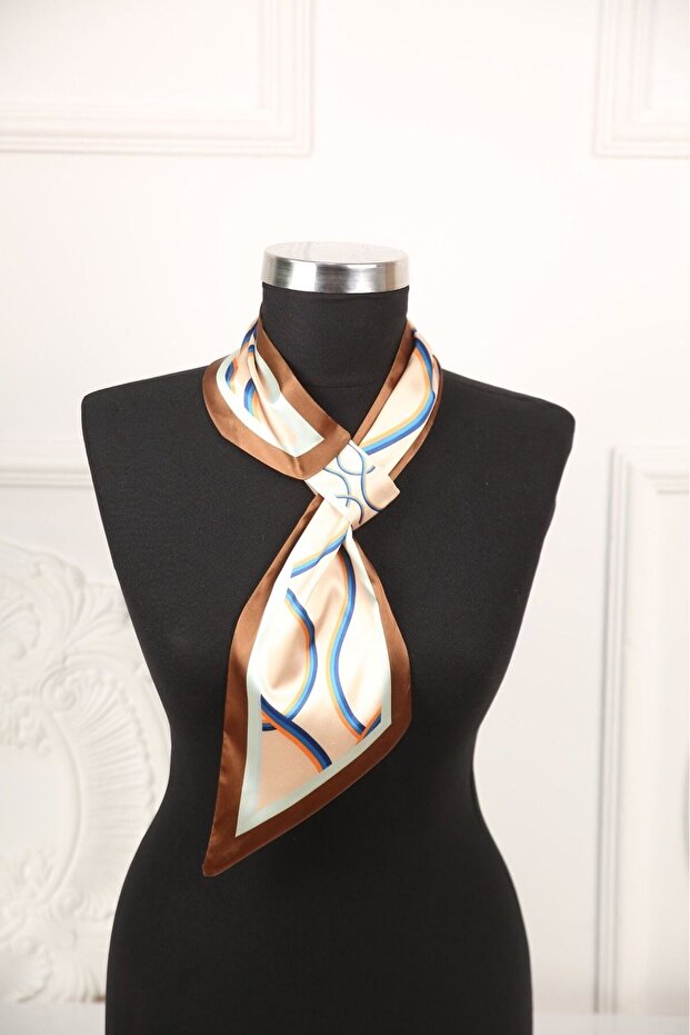 Eșarfă cu cravată cu model maro - 1