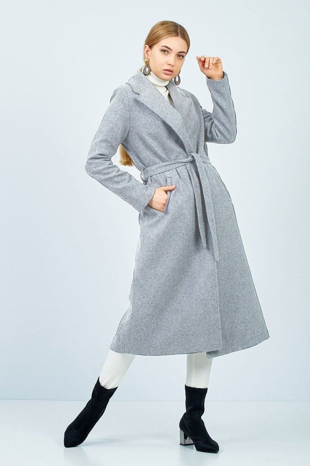 Black Belted Long Cashmere Coat with Inner Lining