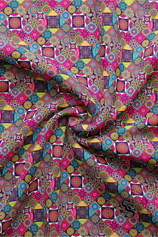 Patchwork Mandala Desenli Dijital Baskılı Runner - 2