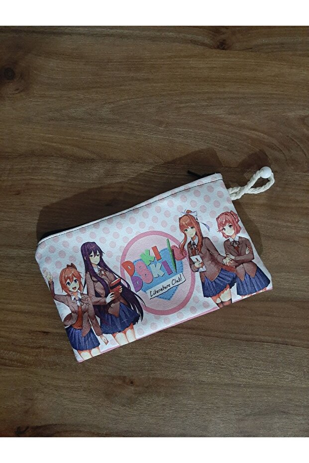 Doki Doki Literature Club White - Polka Dot Background Patterned Design Cloth Pen Holder-Wallet