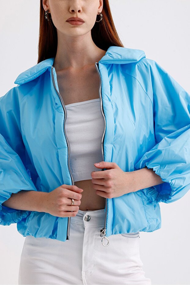 Kadın Mavi Bomber Şişme Mont - 5