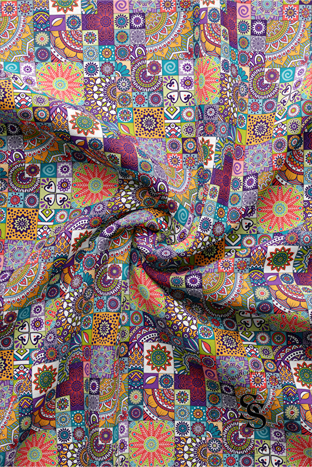 Patchwork Mandala Desenli Dijital Baskılı Runner - 2