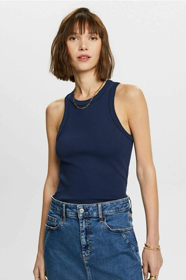 Women's Ribbed Halter Neck Knitted Tank Top T-Shirt