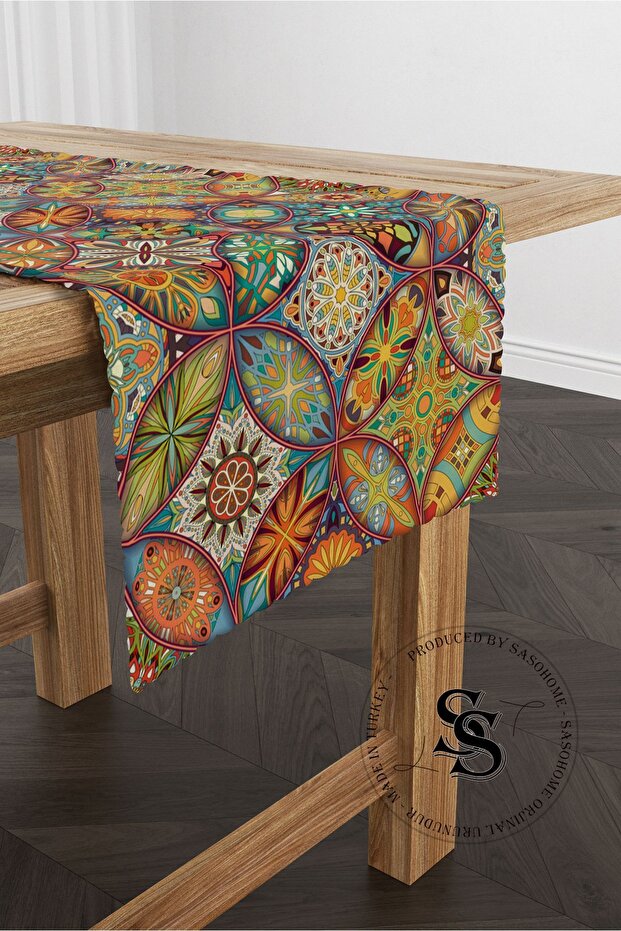 Patchwork Mandala Desenli Dijital Baskılı Runner - 1
