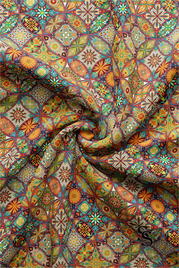 Patchwork Mandala Desenli Dijital Baskılı Runner - 2