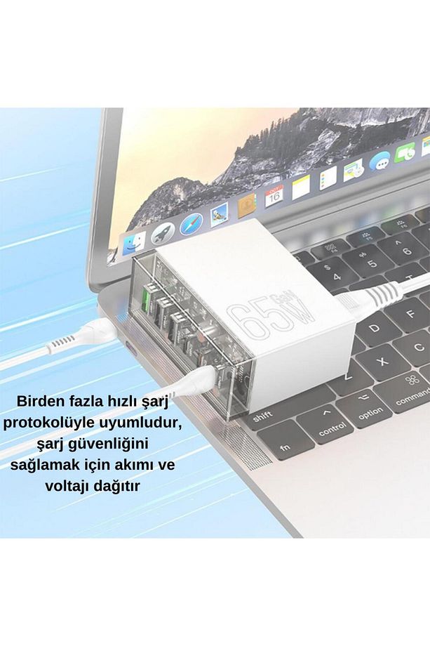 Hc Mega Hızlı 65w 3x Usb, 3x Pd Type C Girişli Çoklu Şarj Aleti, 1.2metre Güç Kablolu Başlık - 2