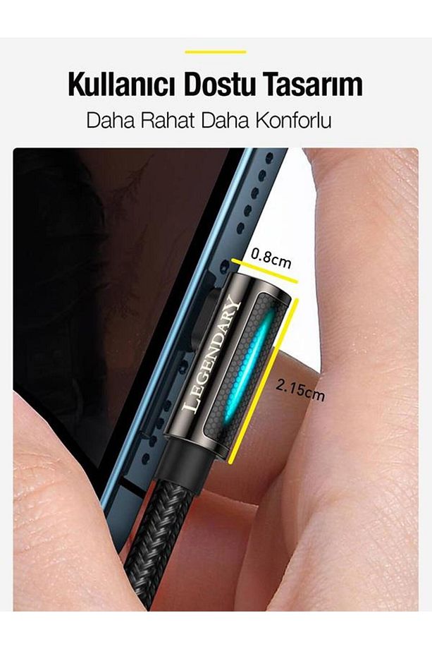 2 Metre 2.4a Ultra Hızlı L Tipi Usb To Iphone Lightning Şarj Ve Data Kablosu, Led Işıklı Kabl - 3