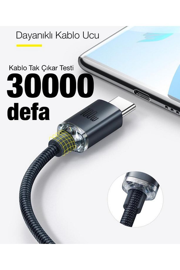 2 Metre 100w Super Hızlı Type C To Type C Şarj Ve Data Kablosu, Güçlendirilmiş Halat Kablo - 5