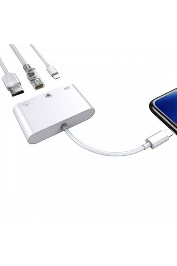 Polham Apple Ipad Ve Iphone Için Internet, Şarj Ve Kamera Dönüştürücü Kablosu, 3in1 Rj45 Adaptör - 5