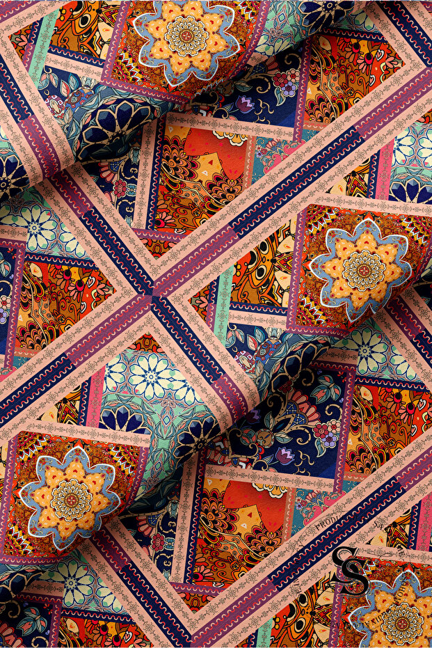 Patchwork Mandala Desenli Dijital Baskılı Runner - 4