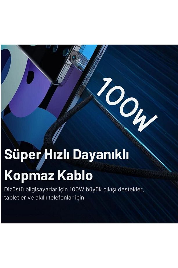 Led Işıklı E-marker Çipli Unbreakable Kopmaz Kablo 1mt Ultra Hızlı 100w Type-c Şarj Kablosu - 4