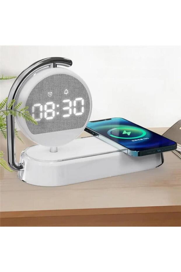 3in1 240mah 15w Kablosuz Şarj Ayarlanabilir Led Gece Lambası Masaüstü Dönebilen Çalar Saat - 1