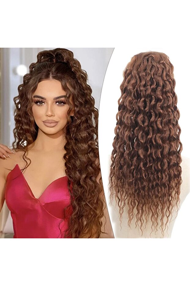Caramel Brown Curly Clip-In Ponytail Hairpiece