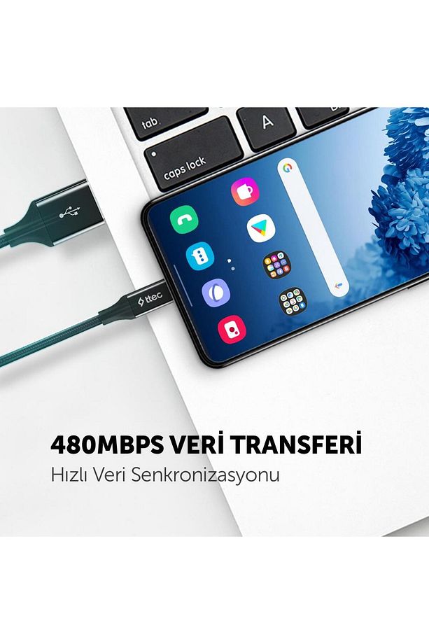 2metre Süper Hızlı Usb Type C Şarj Ve Data Kablosu, Kopmaz Halat Örgü Kablo, 480mbps 2.1a - 5