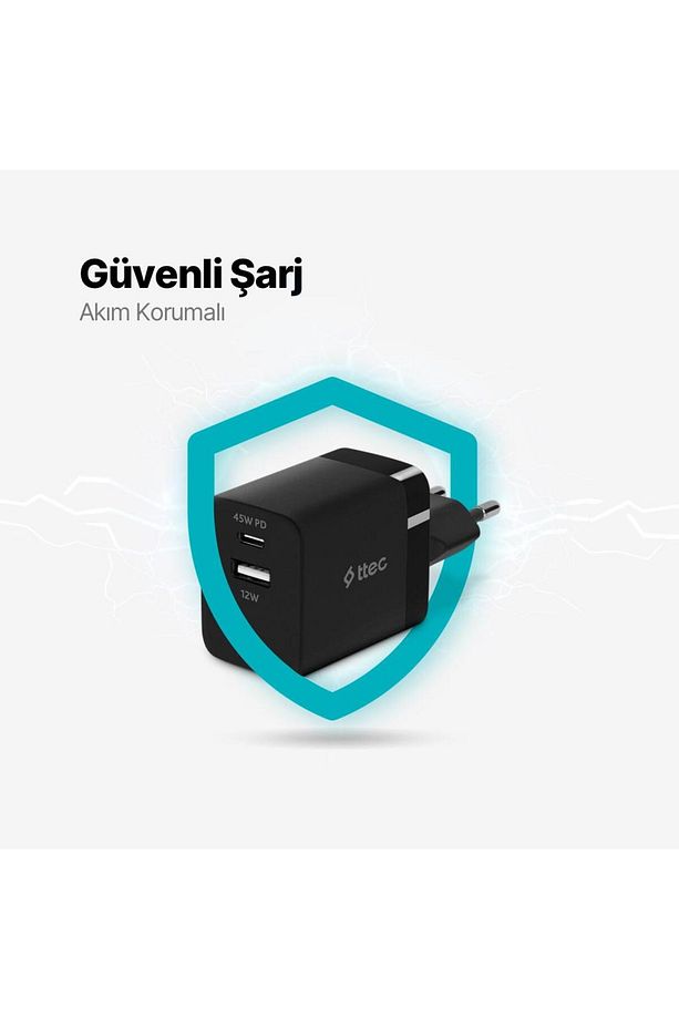 Polham Pd 45w 1x Type C Ve 1x Usb Girişli Şarj Adaptörü, Akım Ve Isı Korumalı Süper Hızlı Başlı - 5