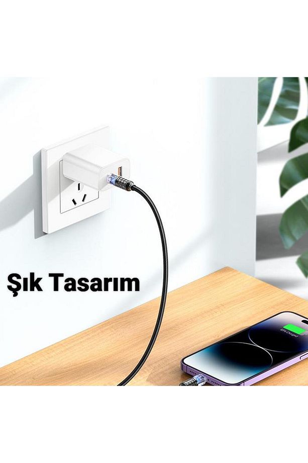 Polham HC Series Led Işıklı 1MT 27W Type-C to iPhone Lightning Süper Hızlı Data ve Şarj Kablosu, Akı - 4