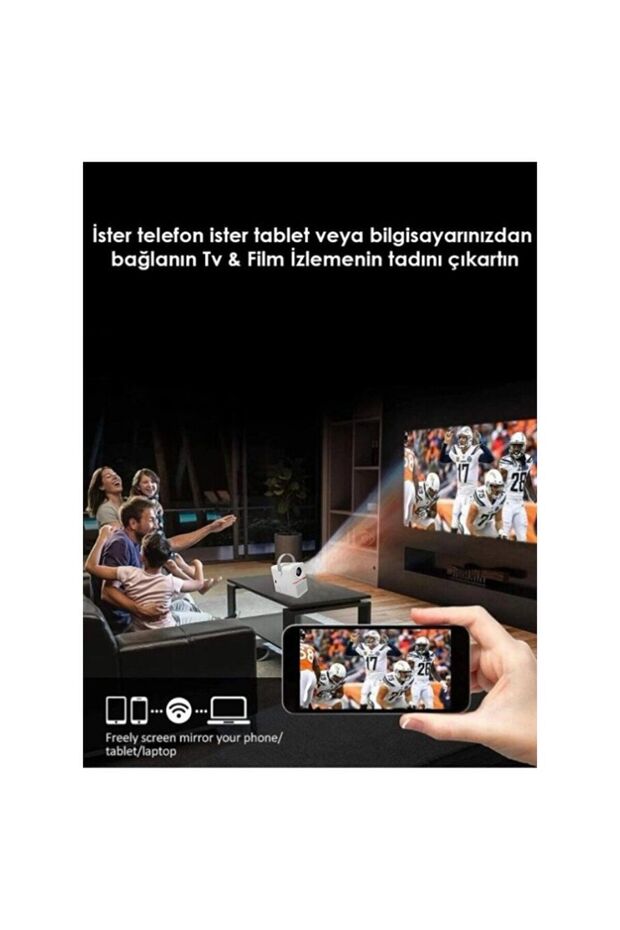 T6 Promax Android Projektör Wifi Bluetooth 240 Inç Ekran Yansıtma Dahili Hoparlör - 5