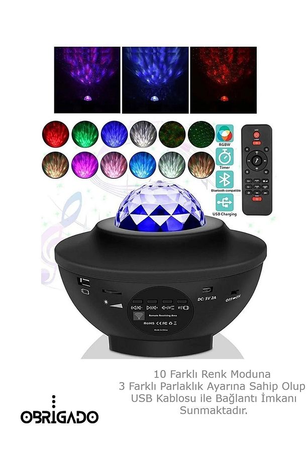 Projektör Bluetooth Hoparlör Disko Parti Gece Lambası Tavan Aydınlatıcı Doğum Günü Sevgiliye Hediye - 1