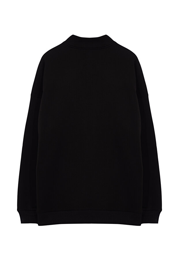 Büyük Beden Siyah Oversize/Geniş Kesim Fermuarlı Sweatshirt TMNAW25AO00028 - 7