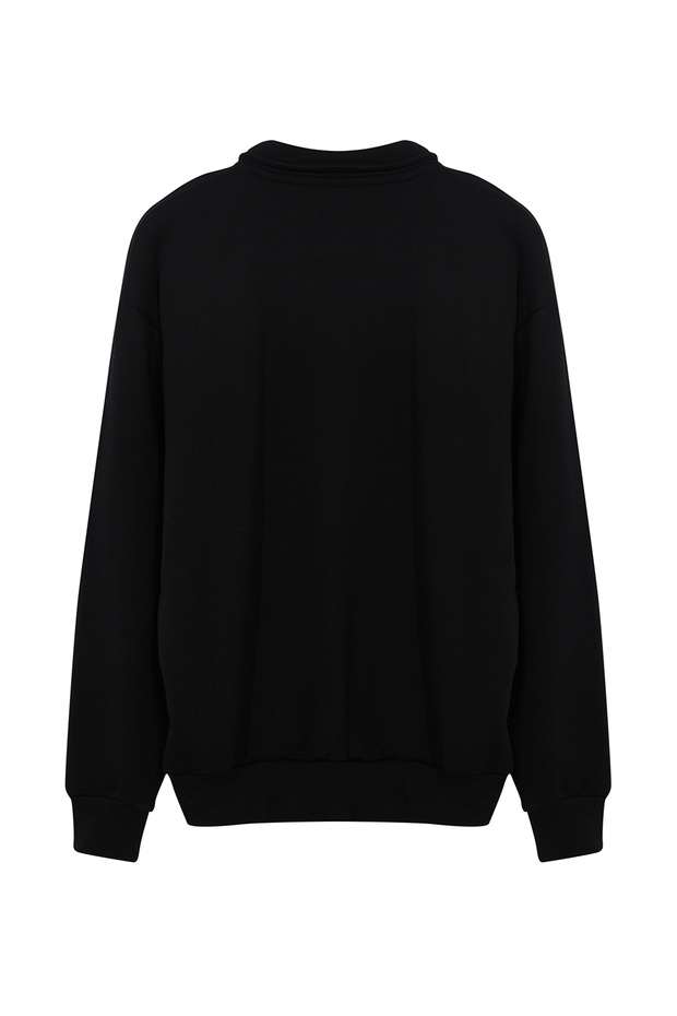 Siyah Oversize/Geniş Kesim Yazı Baskılı Polo Yaka Sweathisrt TMNAW25SW00019 - 4