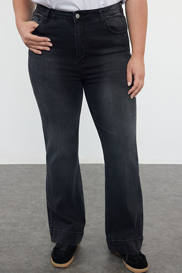 Antracit magas derekú komfort farmernadrág flare fit TBBAW25CJ00009 - 3