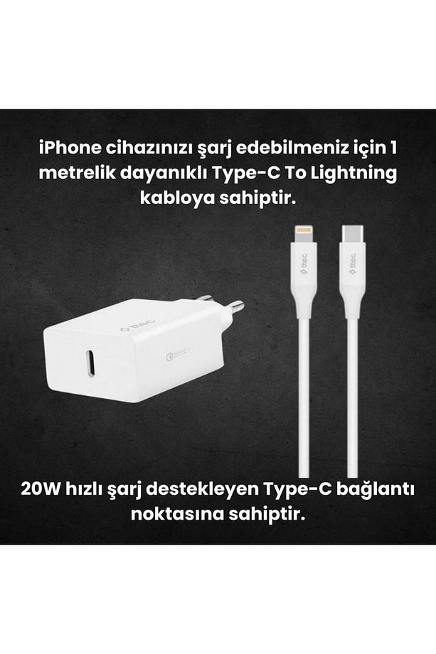 20w Pd Type C Girişli Şarj Adaptörü Ve 1.2 Metre Iphone Lightning Şarj Kablosu, Akım Ve Isı Kor - 2