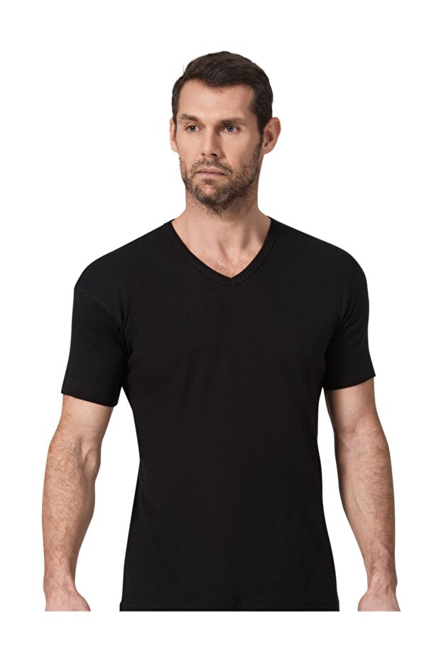 3 Pairs Black Color Namaldi Ribbed V-Neck Half Sleeve Undershirt