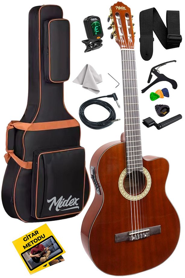 X48 Profesyonel Masif Ağaç Ekolayzerli Elektro Klasik Gitar Seti 4/4 Üst Segment - 1