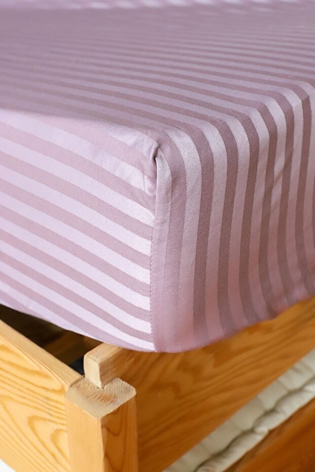 Satenev Luxury Colorful Series Striped Cotton Satin Elastic Sheet Set Light Plum