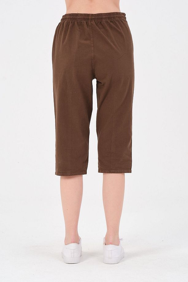 Bağcıklı Oversize Uzun Unisex Bermuda Şort Ham Bez Pamuklu Keten Kapri Şort - 8
