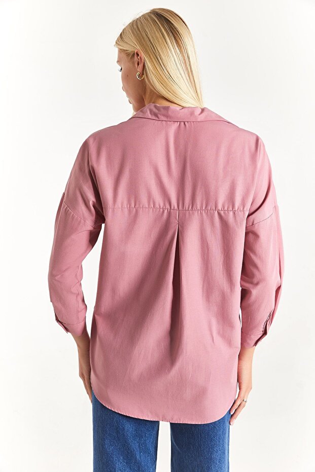 Damen Dusty Rose Oversize Long Basic Shirt ARM-22Y001118 - 4