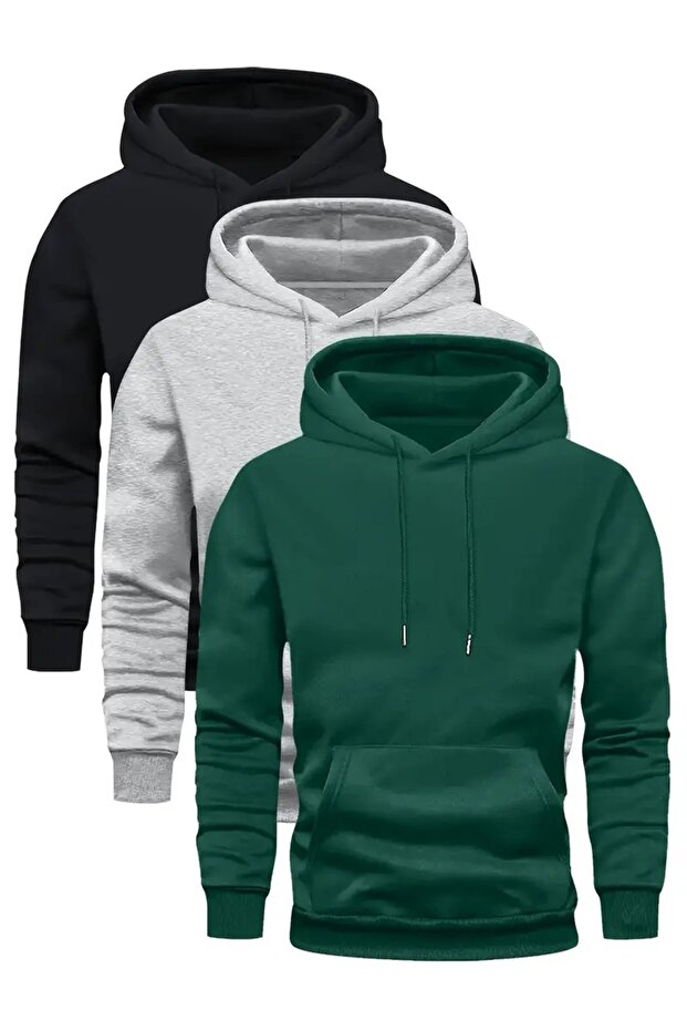 3'LÜ ERKEK KAPÜŞONLU SWEATSHIRT - 1