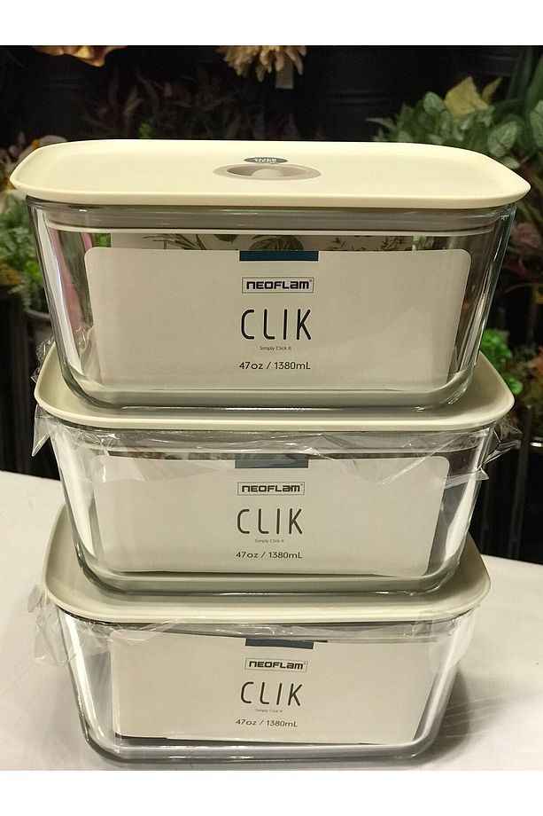 Fika Clik Dikdörtgen Saklama Kabı Bej 1380 ml 3 Parça Set - 1