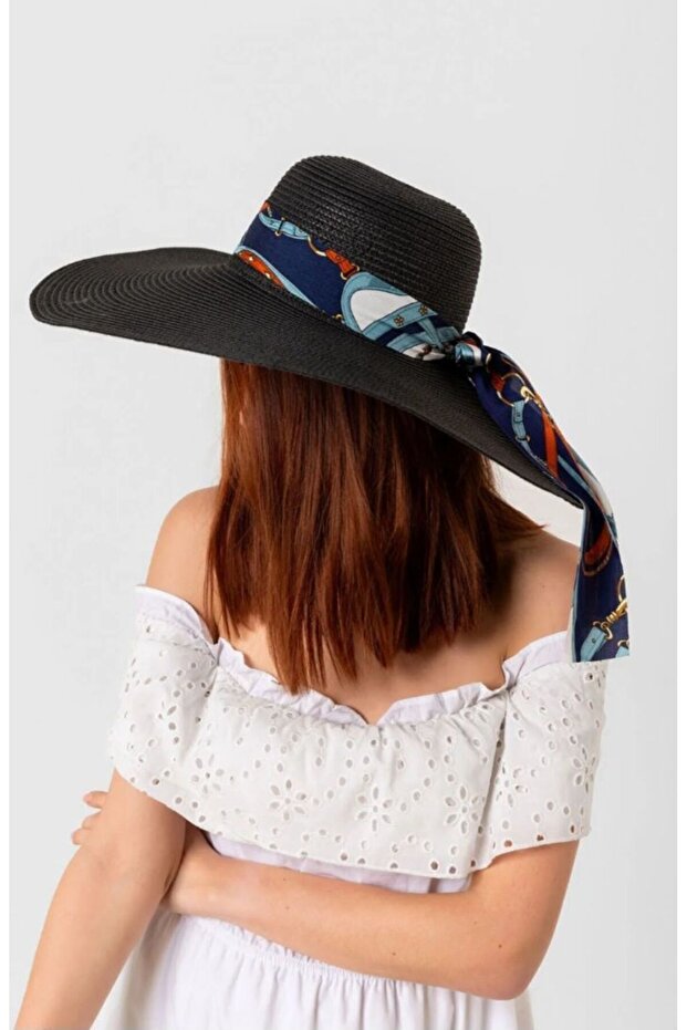 قبعة من القش مستديرة واسعة قابلة للتعديل - 1