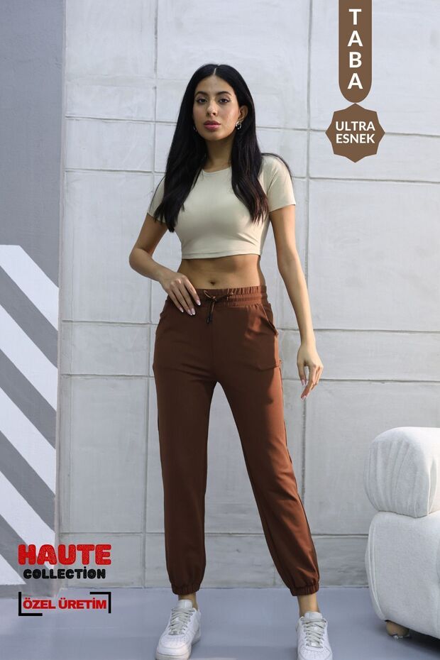 Haute 1059 Tan High Waist Ultra Flexible Seasonal Basic Sweatpants